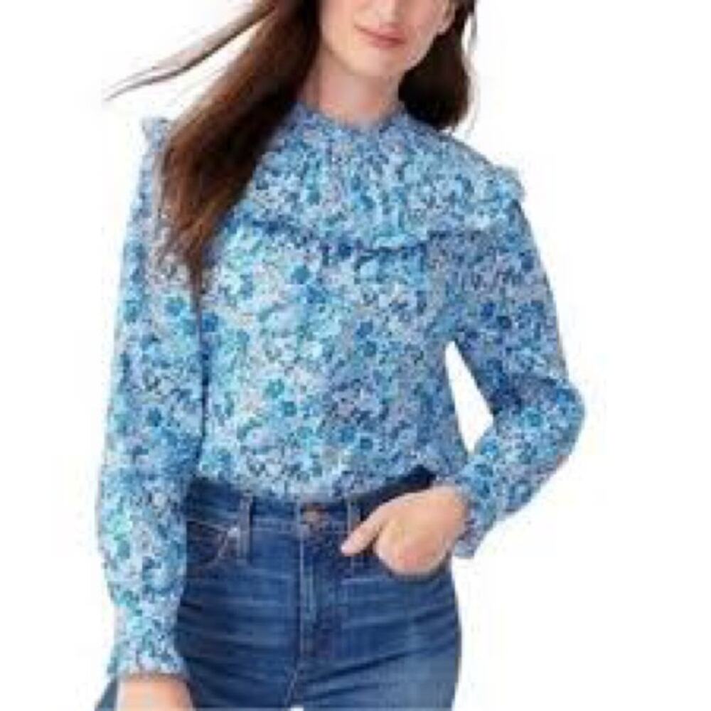 J. Crew x Liberty Fabrics Elysian Day Floral Popover Blouse in Blue - NWOT - XS